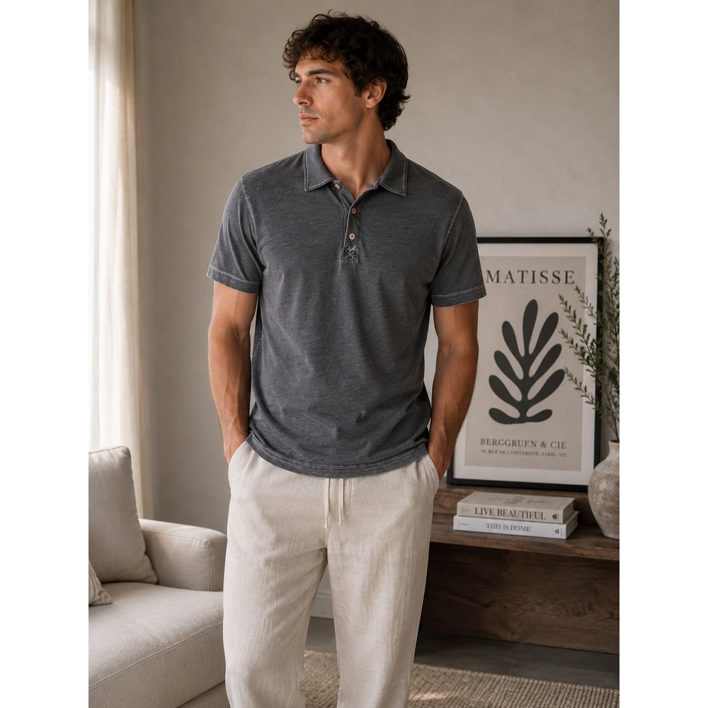 Gimos Polo Shirt Mens Large Gray Acid Wash Distressed Made in Italy